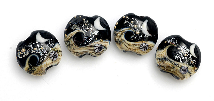 10204812 - Four Sable Celestial Lentil Beads