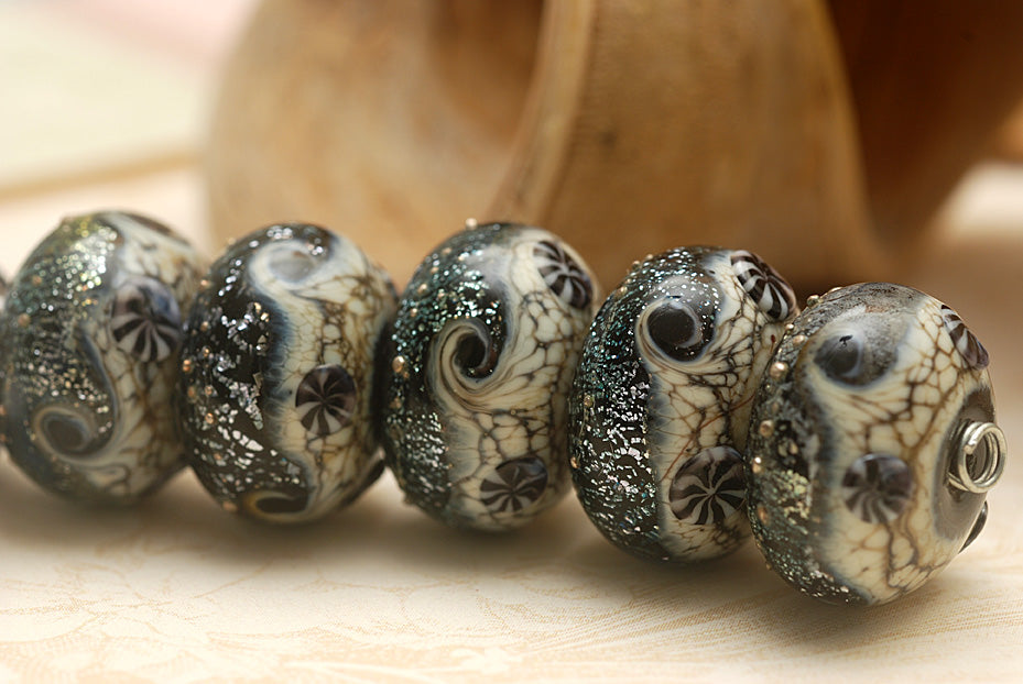 10204821 - Six Sable Celestial Rondelle Beads