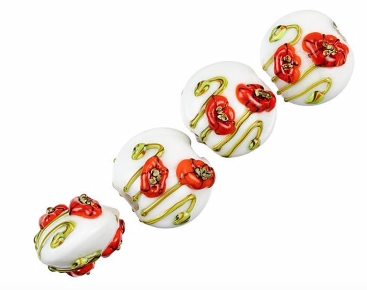 10205912 - Four California Poppy Flower Lentil Beads