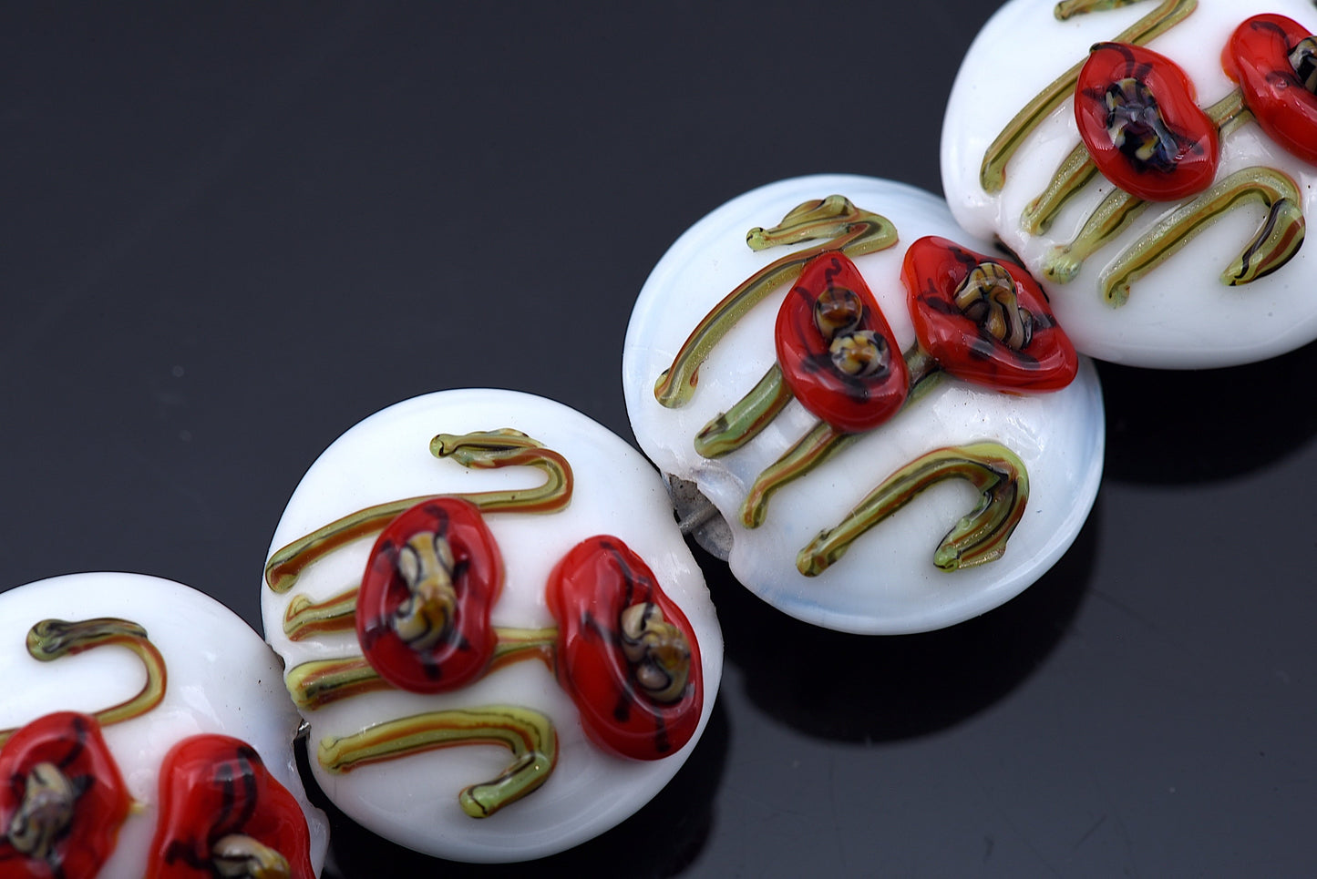 10205912 - Four California Poppy Flower Lentil Beads