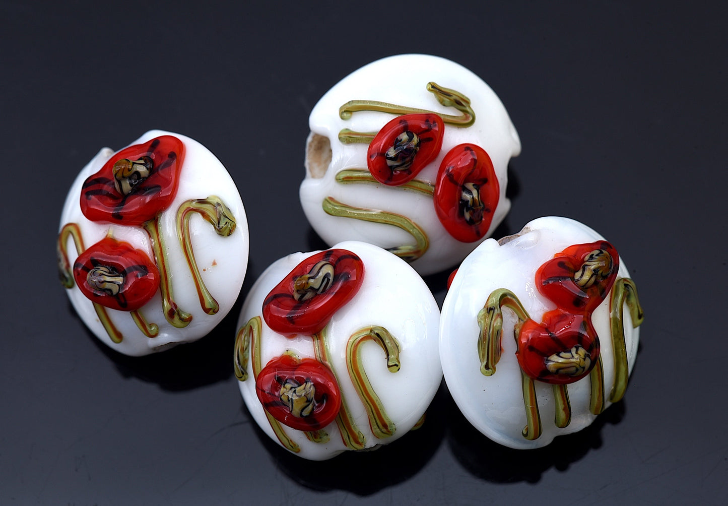 10205912 - Four California Poppy Flower Lentil Beads