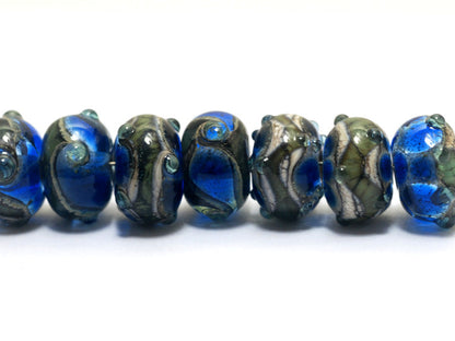 10406501 - Seven Deep Blue Ocean Rondelle Beads