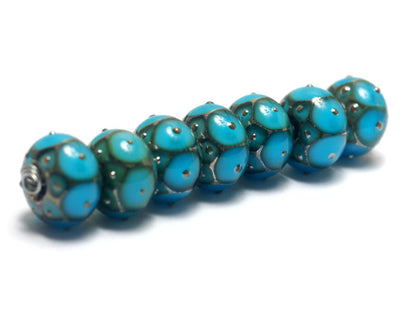 10409001 - Seven Teal Blue w/Metal Dots Rondelle Beads