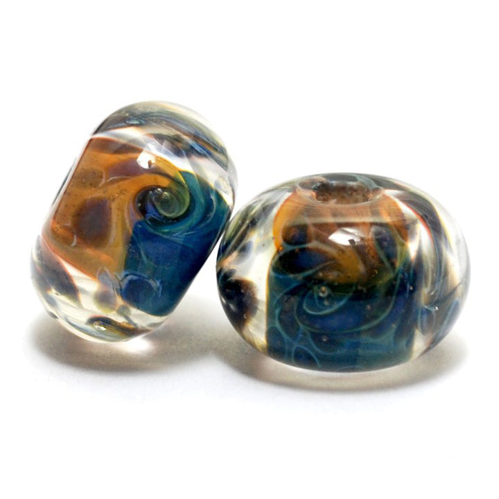 10409301 - Seven Blue & Orange Boro Rondelle Beads