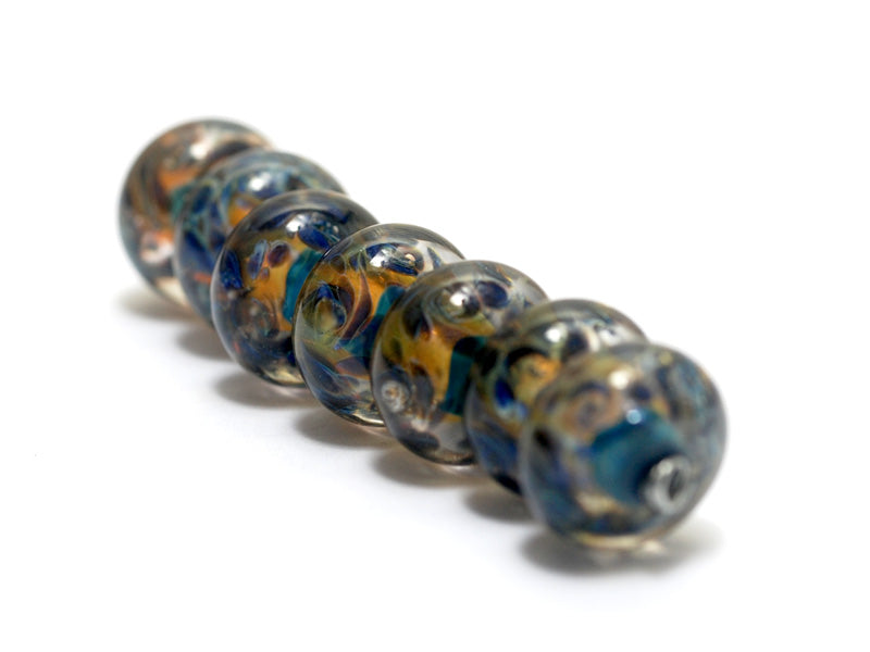 10409301 - Seven Blue & Orange Boro Rondelle Beads