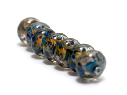 10409301 - Seven Blue & Orange Boro Rondelle Beads