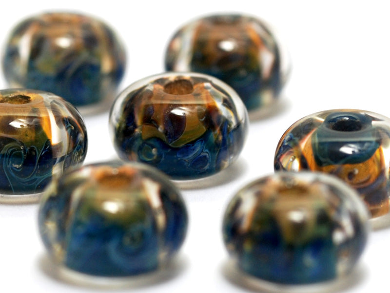 10409301 - Seven Blue & Orange Boro Rondelle Beads