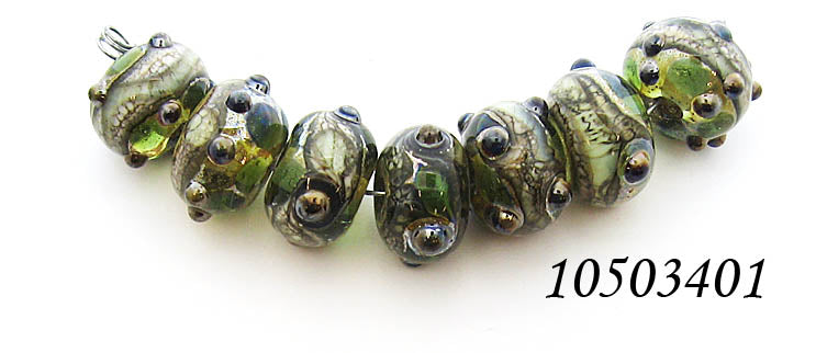 10503401 - Seven Green w/Silver Foil Rondelle Beads