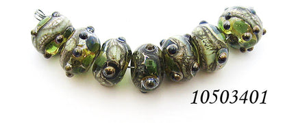 10503401 - Seven Green w/Silver Foil Rondelle Beads