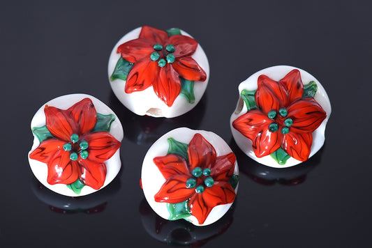 10707812 - Four Red Poinsettia Christmas Lentil Beads