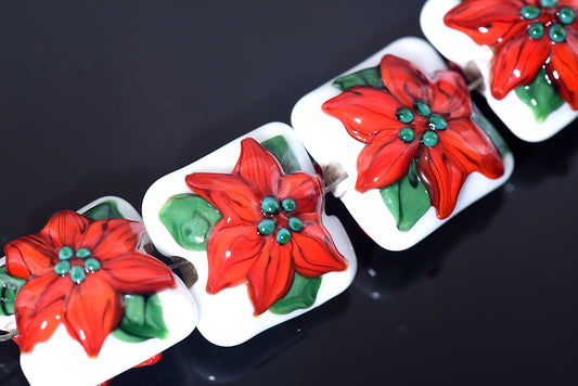 10707814 - Four Red Poinsettia Christmas Pillow Beads