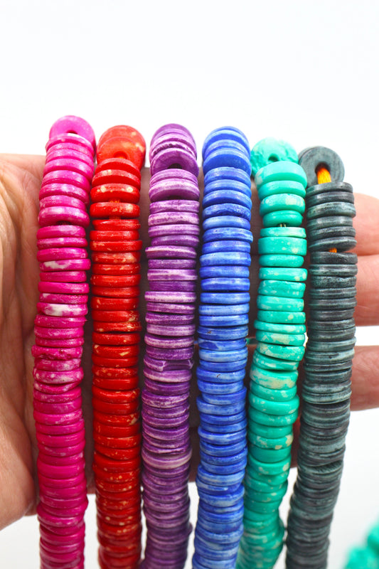 Bead Bundle: Handmade Heishi Disc Spacer Bone Beads, 10x2mm, 6 Strands & Colors, 540+ Beads,