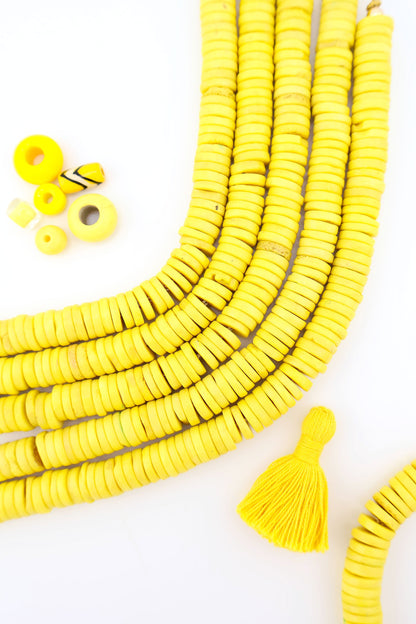 10mm Yellow Bone Heishi Discs Spacer Beads, 80 pieces