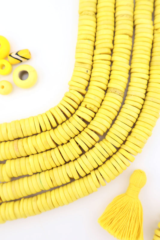 10mm Yellow Bone Heishi Discs Spacer Beads, 80 pieces