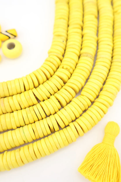 10mm Yellow Bone Heishi Discs Spacer Beads, 80 pieces