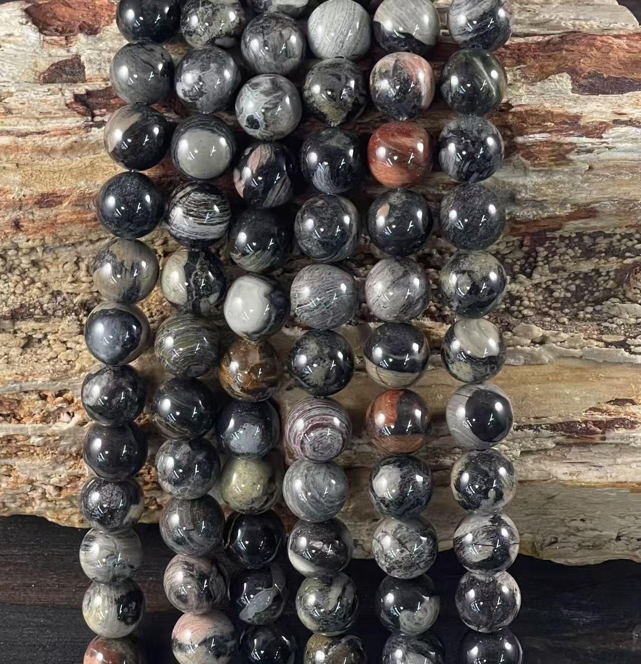 Black Silver Leaf Jasper Round