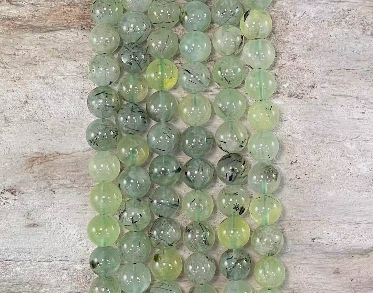 Prehnite w/ Black Tourmaline & Epidote Round