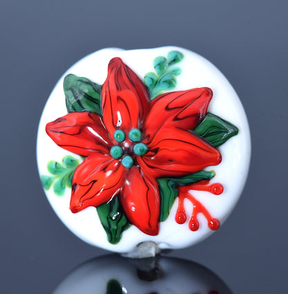 11843402 - Red Poinsettia Christmas Lentil Focal Bead