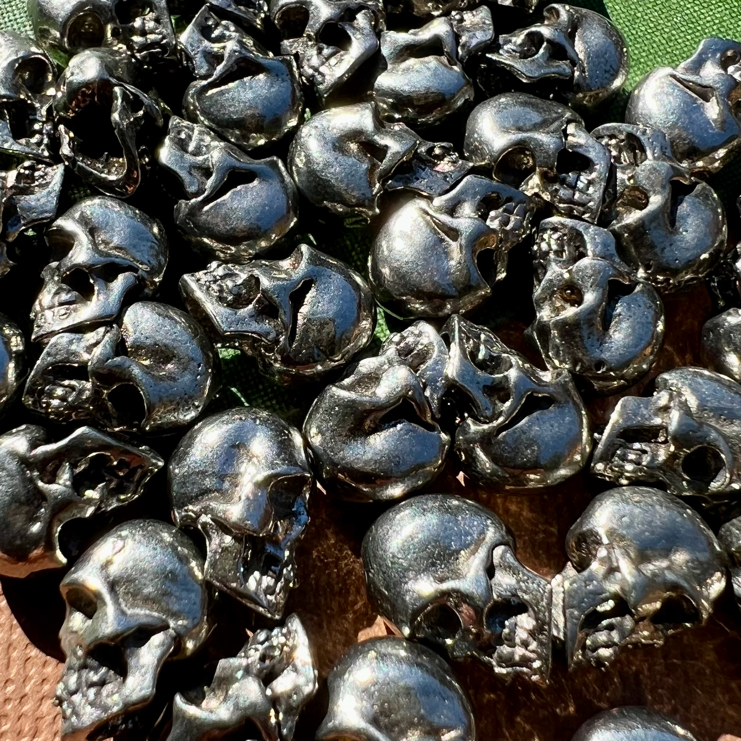 White Brass 12mm Metal Skull Beads - 5 Pieces