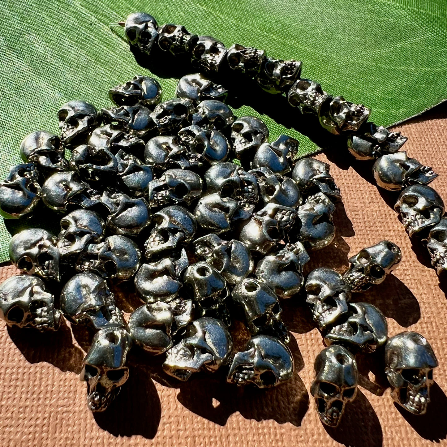 White Brass 12mm Metal Skull Beads - 5 Pieces