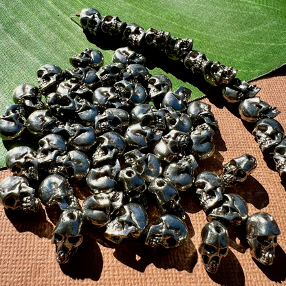 White Brass 12mm Metal Skull Beads - 5 Pieces