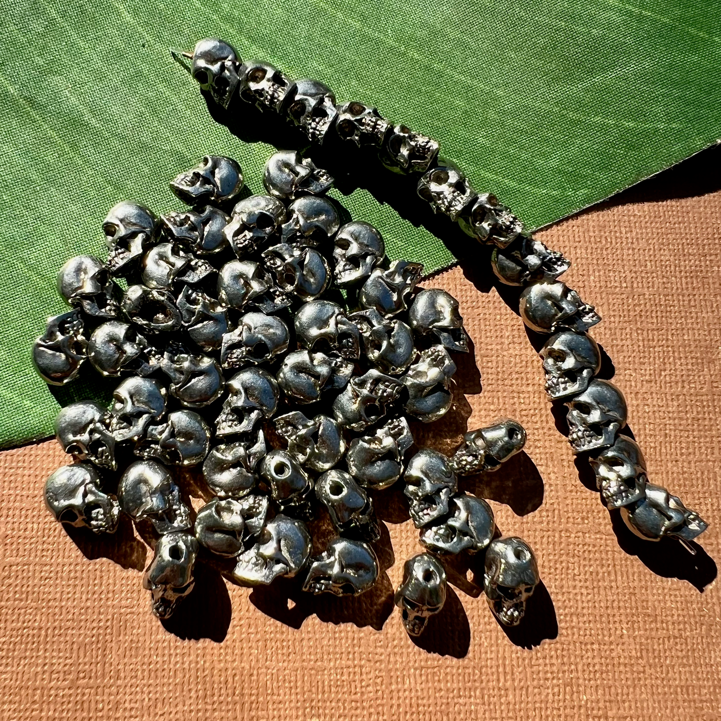 White Brass 12mm Metal Skull Beads - 5 Pieces