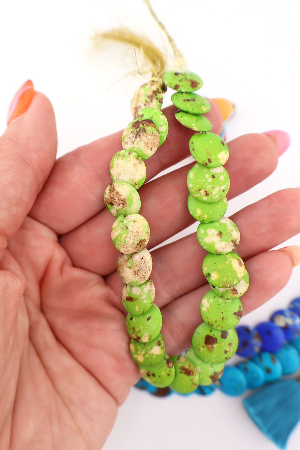 Cascading Coin Speckled Bone Beads, Multi-Colored 12mm Beads