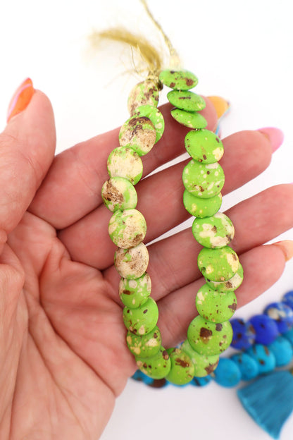 Cascading Coin Speckled Bone Beads, Multi-Colored 12mm Beads