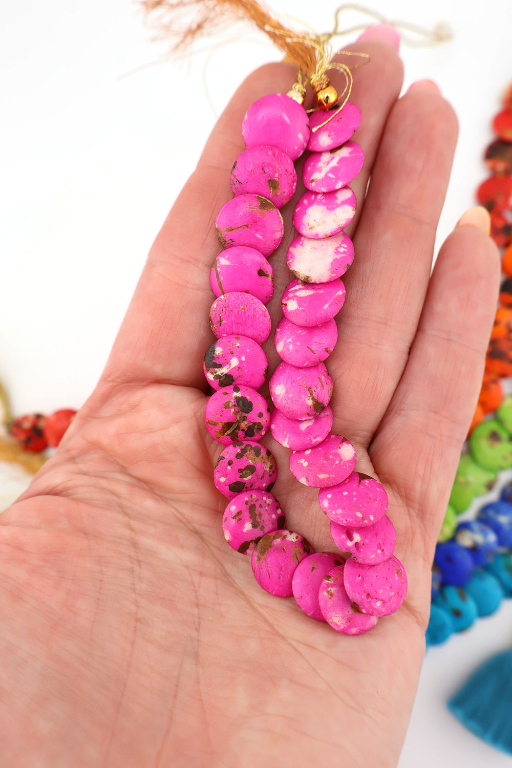 Cascading Coin Speckled Bone Beads, Multi-Colored 12mm Beads