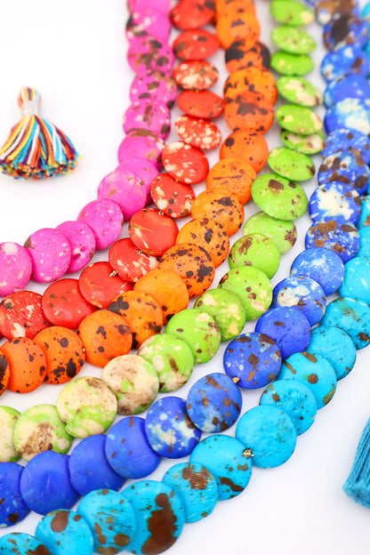 Cascading Coin Speckled Bone Beads, Multi-Colored 12mm Beads