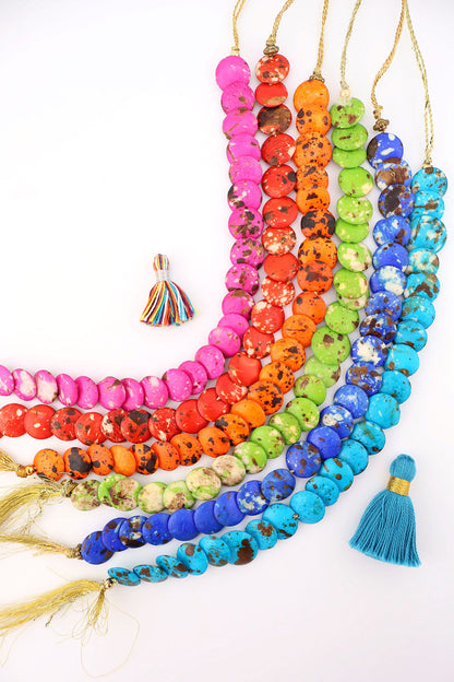 Cascading Coin Speckled Bone Beads, Multi-Colored 12mm Beads