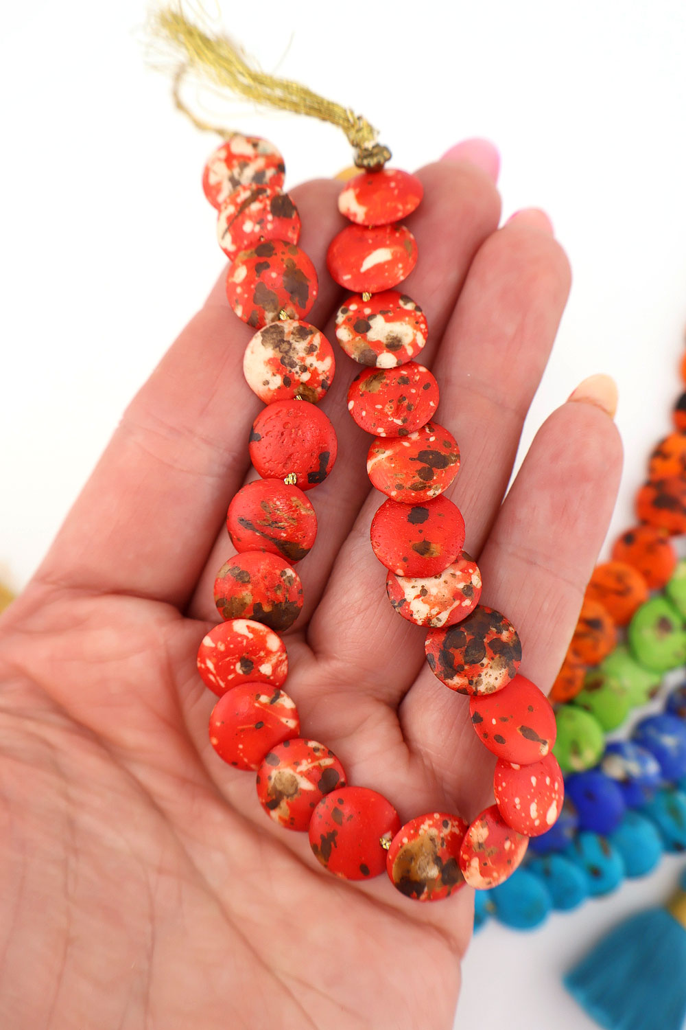 Cascading Coin Speckled Bone Beads, Multi-Colored 12mm Beads