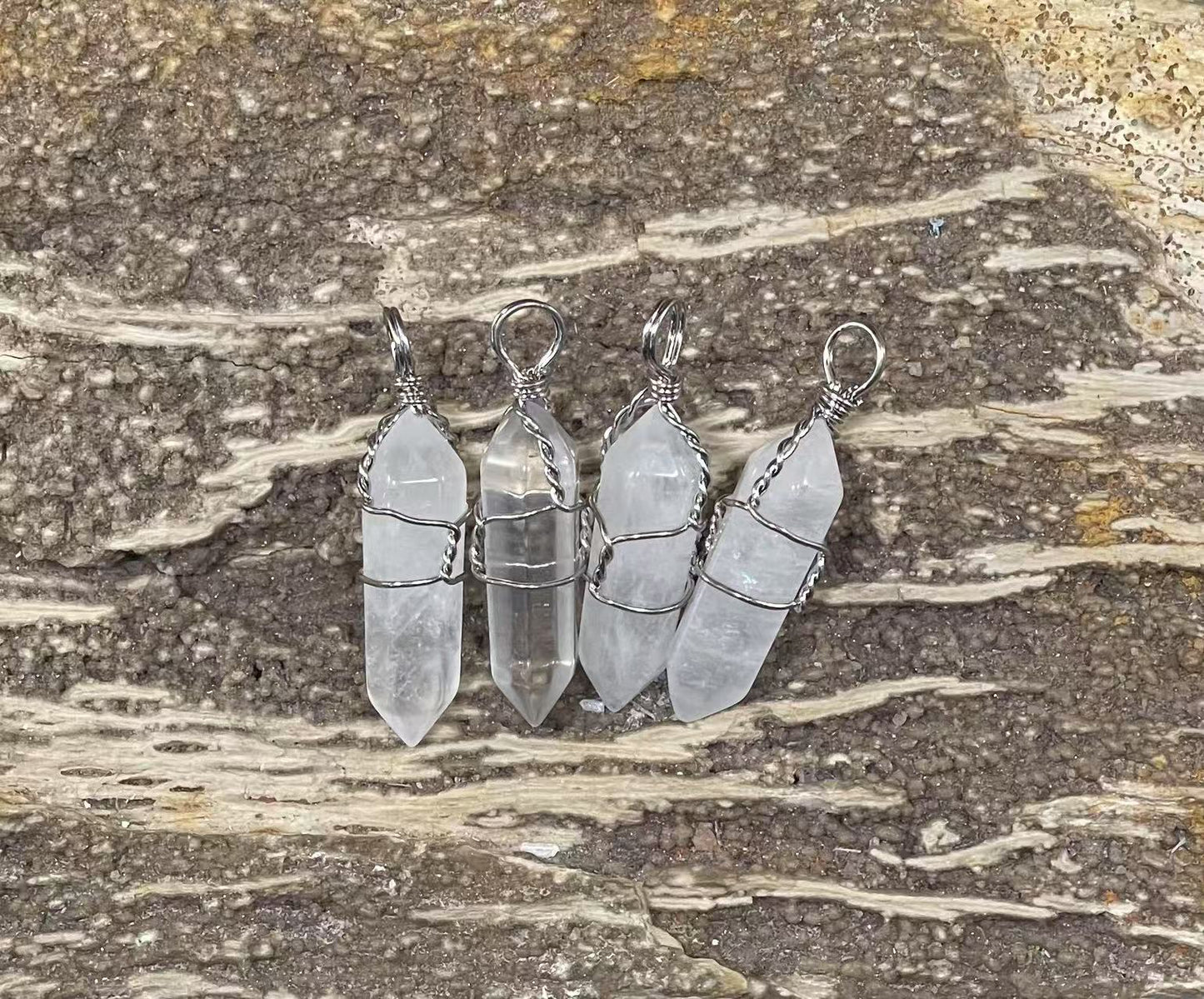 Gemstone Double Point Wire Wrapped Pendant (9-10x38-39mm) Amethyst, Crystal Quartz, Green Aventurine, Gold Sandstone, Obsidian, Rose Quartz, Tiger Eye