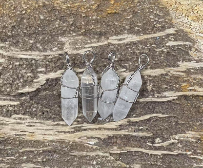 Gemstone Double Point Wire Wrapped Pendant (9-10x38-39mm) Amethyst, Crystal Quartz, Green Aventurine, Gold Sandstone, Obsidian, Rose Quartz, Tiger Eye