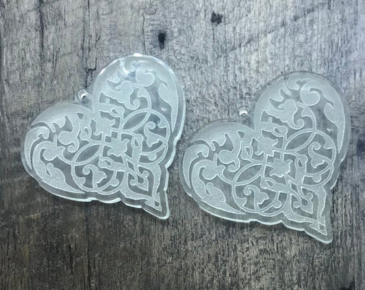 Engraved Heart Acrylic Earring Pair - Components - Jewelry Making - CB&CO