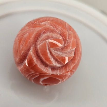 Carved Rose Bead 20mm Coral