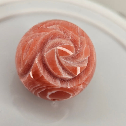 Carved Rose Bead 20mm Coral