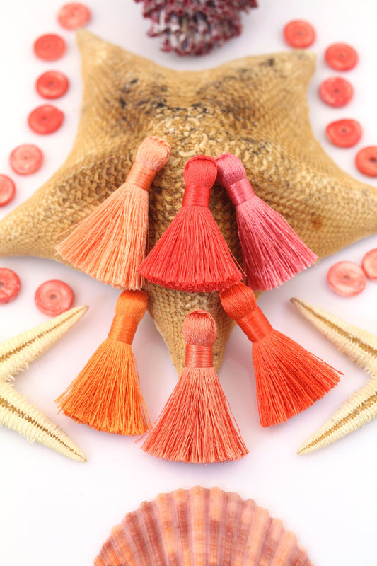 Living Coral Mix: Mini Silky Jewelry Making Tassels, 1.25" Earring Tassels