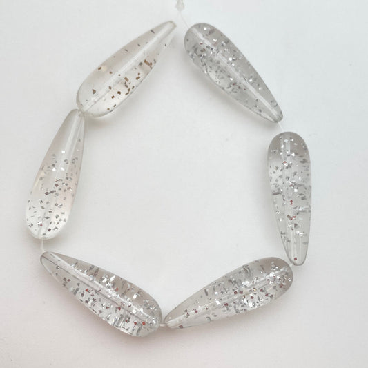 Drop 30x10mm Clear with silver glitter