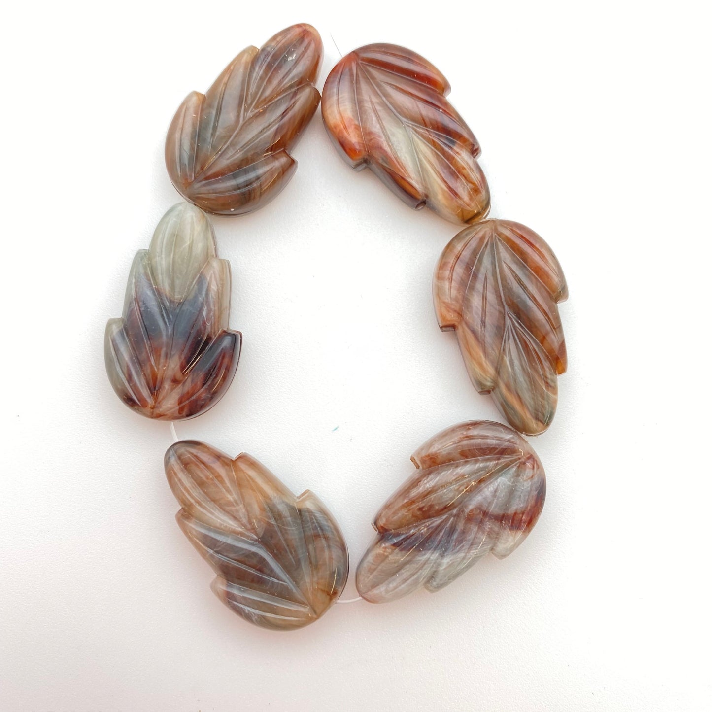 Leaves Bead 28mm Browns
