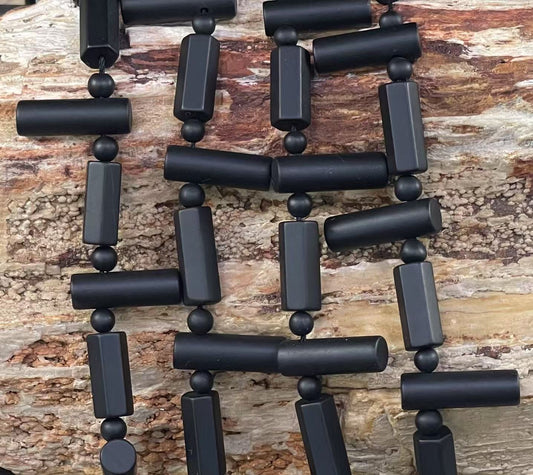 Matte Black Onyx, Tube Top Drilled with Cut Tube and Round 4mm
