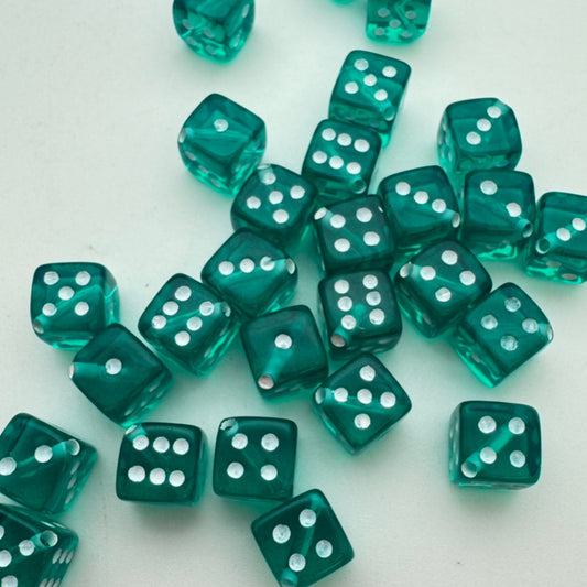 Dice Bead 9mm Emerald with white