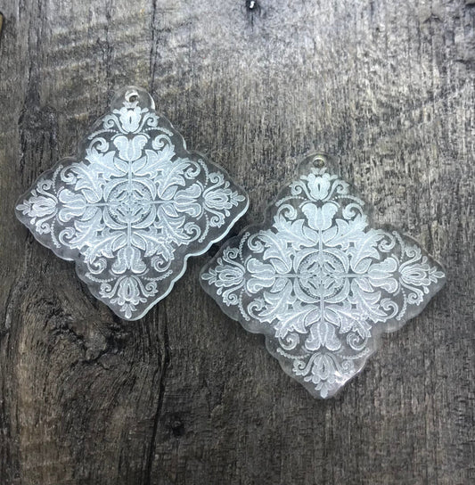 Engraved Clear Acrylic Earring Pair - Soft Green Edge - Lightweight Jewelry Blanks - Components - CB&CO