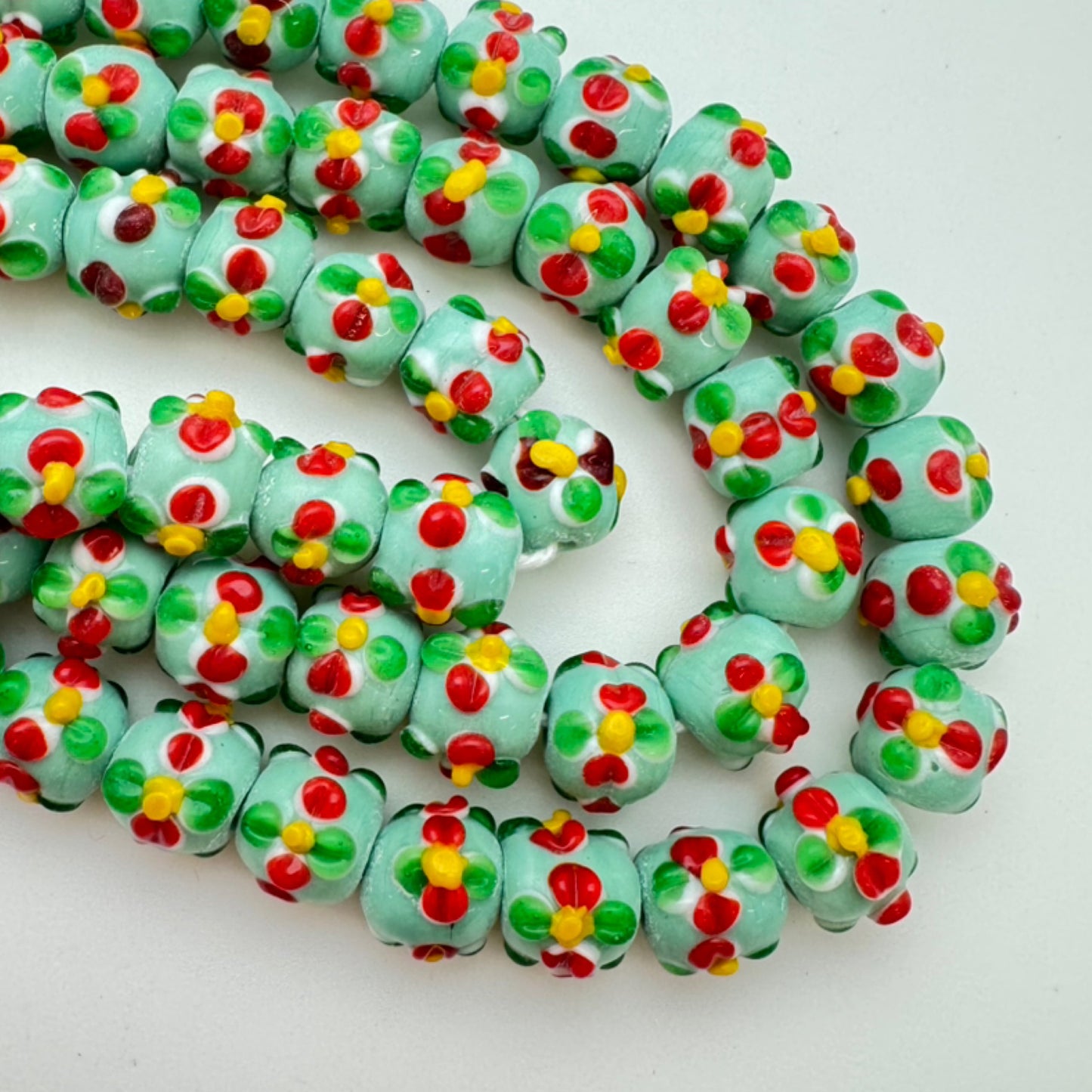 Lampwork Glass Beads 12mm Mint Flowers