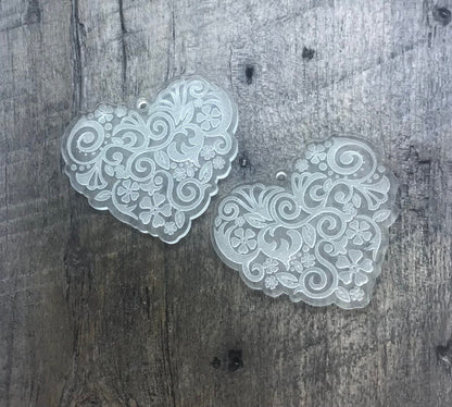 Engraved Heart Acrylic Pair - Jewelry Making Supplies and Blanks - CB&CO