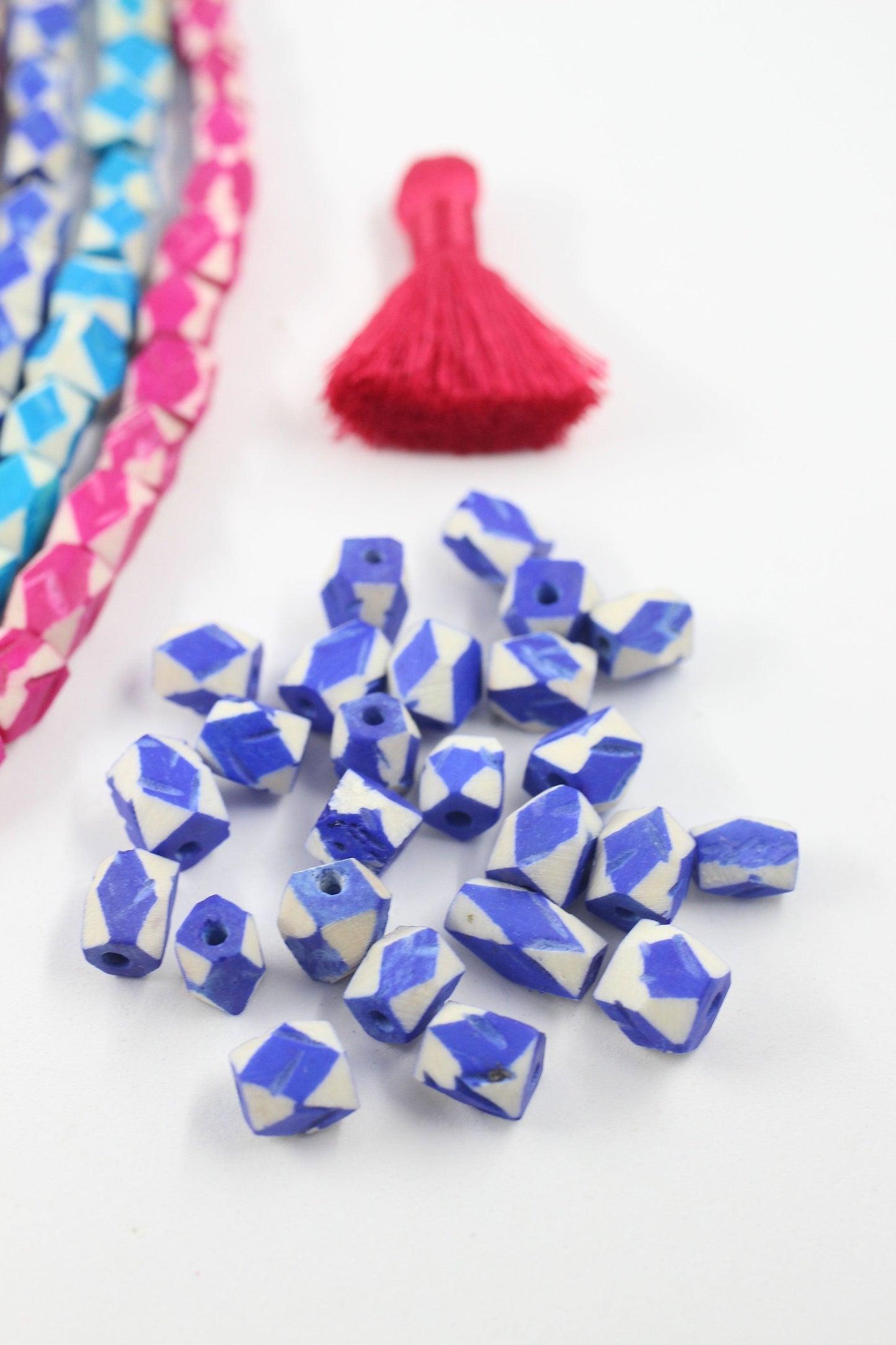 Argyle Faceted Geometric Bone Beads, Harlequin Charms, 7x8mm