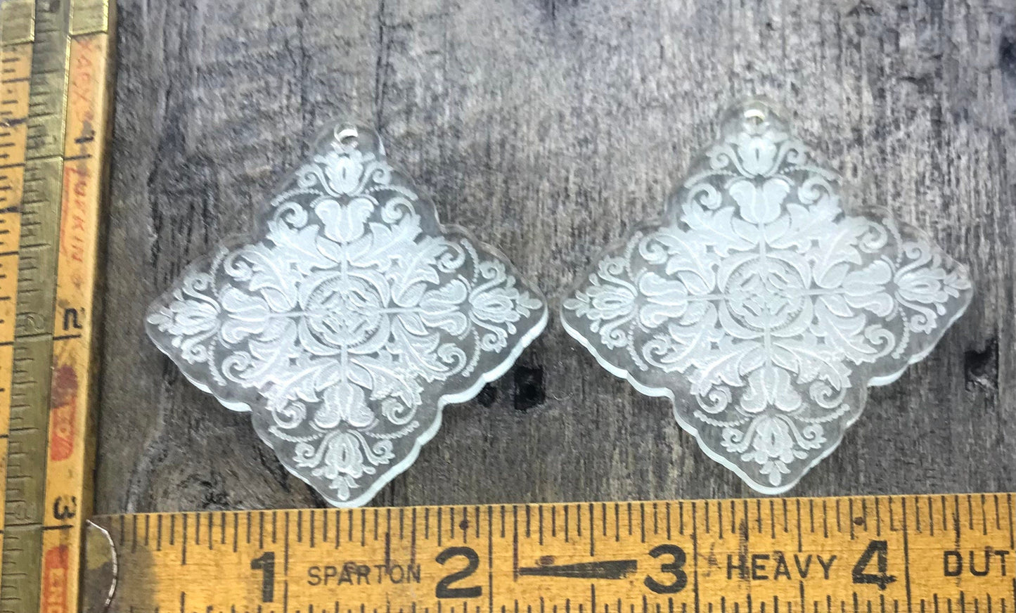 Engraved Clear Acrylic Earring Pair - Soft Green Edge - Lightweight Jewelry Blanks - Components - CB&CO