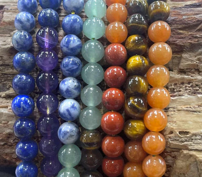 7 Chakra / Seven Stone Mix, (Amethyst, Lapis, Sodalite, Green Aventurine, Calcite, Red Jasper, Tiger Eye) Round 6mm 8mm