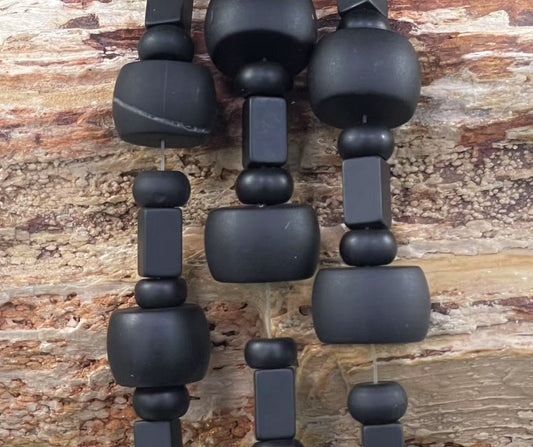 Matte Black Onyx, Large Barrel with Rectangle shape and Rondelle 10mm
