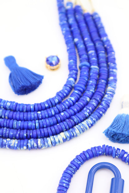 7mm Heishi Blue Speckled Bone Beads: Disc Spacers, 100 beads